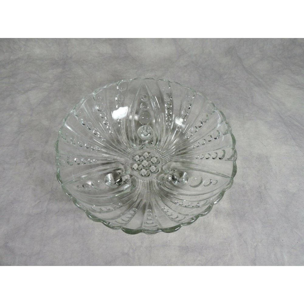 Vintage Federal Columbia Clear Bubble Glass Boopie Footed Serving Bowl